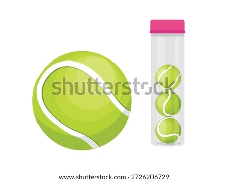 Tennis balls vector illustration set. Modern flat design of classic Tennis balls and pressure tube containers isolated on white background. Sports equipment for professionals of popular court game.
