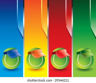 tennis balls with visor on vertical colored banners