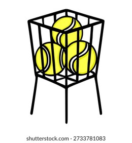 Pelotas de tenis en una Ilustración vectorial de cesta de alambre