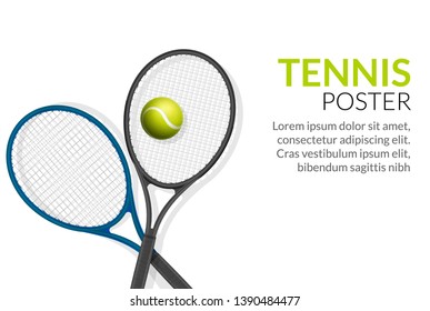 Tennis banner background. Tennis ball racket poster sport flyer design, tournament.