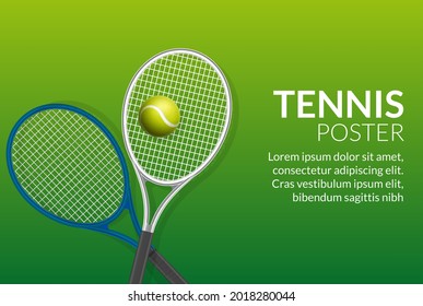 Fondo de banner de tenis. Diseño de volante deportivo de raqueta de bola de tenis, torneo