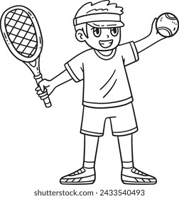 Tennis Boy with Tennis Racket and Ball Isolated 