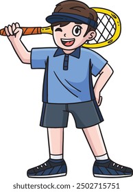 Tennis Boy with a Racket Cartoon Colored Clipart 
