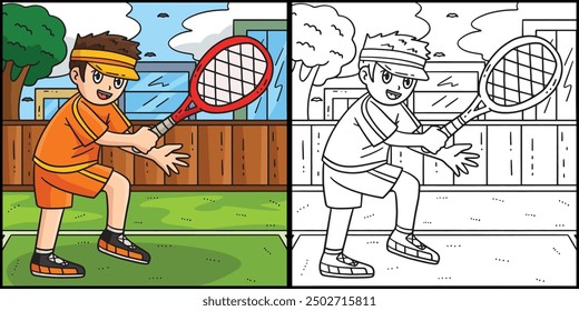 Tennis Boy Ready to Hit the Ball Illustration
