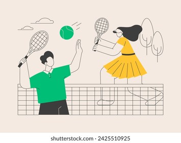 Tennis camp abstract concept vector illustration. Summer sport camp, tennis academy, junior training, kids specialty vacation program, physical activity, private instructor abstract metaphor.