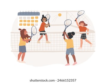 Tennis camp isolated concept vector illustration. Summer sport camp, tennis academy, junior training, kids specialty vacation program, physical activity, private instructor vector concept.