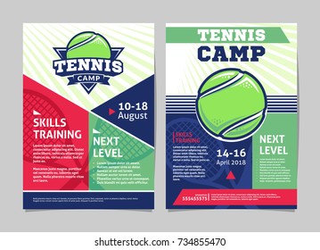 Tennis camp posters, flyer with tennis ball - template vector design