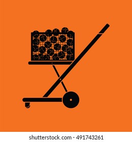 Tennis cart ball icon. Orange background with black. Vector illustration.