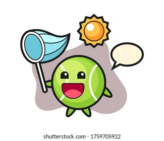 Tennis cartoon is catching butterfly
