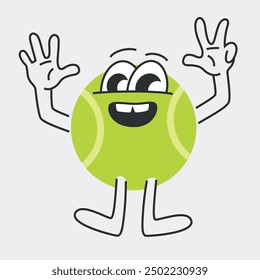 tennis cartoon character standing smiling and showing victory gesture. sport mascot vector illustration isolated on white. retro vibe