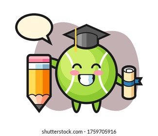 Tennis cartoon graduation with a giant pencil
