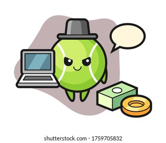Tennis cartoon as a hacker