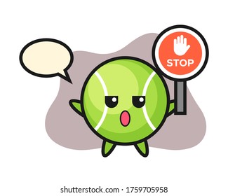 Tennis cartoon holding a stop sign