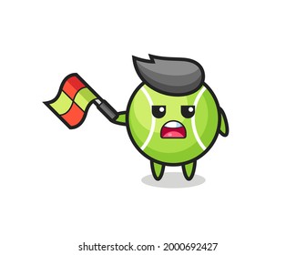 tennis cartoon as the line judge hold the flag up at a 45 degree angle , cute style design for t shirt, sticker, logo element