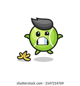 tennis cartoon is slip on a banana peel , cute design