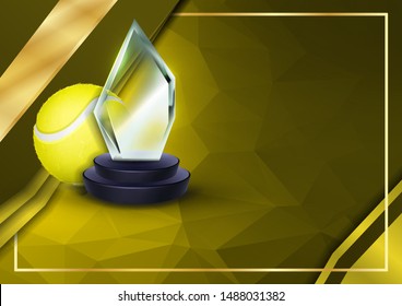Tennis Certificate Diploma With Glass Trophy Vector. Sport Award Template. Achievement Design. Honor Background. A4 Horizontal. Illustration