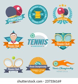 Tennis championship pingpong tournament premiere league label set isolated vector illustration