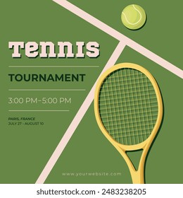 Tennis championship or tournament poster design. Tennis racket and ball isolated. Vector illustration.