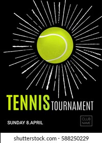 Tennis championship or tournament poster design. Tennis ball and green firework. Vector illustration