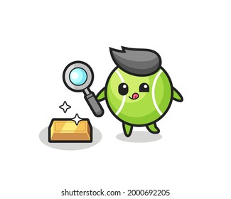 tennis character is checking the authenticity of the gold bullion , cute style design for t shirt, sticker, logo element