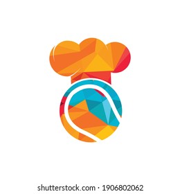 Diseño del logo vectorial del chef de tenis. Balón de tenis y diseño de iconos de sombrero de chef.	
