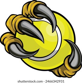 A tennis claw sports illustration of an eagle or animal monster hand holding ball