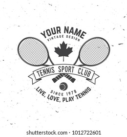 Tennis club badge. Vector illustration. Concept for shirt, print, stamp or tee. Vintage typography design with tennis racket and ball silhouette. Live, love play tennis