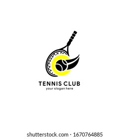 Tennis Club Ball Emblem Logo Template. Tennis Racket