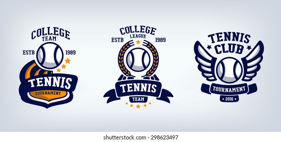 Tennis club emblem, college league logo, one color
design template element, sport tournament. icon design, ribbon banner,