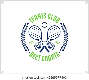Tennis club logo. Sport label with sample text. Tennis emblem for tournament, recreation and clubhouse
