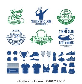 Tennis club logo, sport labels, tennis icons for tournament, recreation and clubhouse