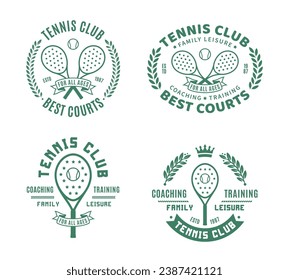 Tennis club logo. Sport labels with sample text. Tennis emblems for tournament, recreation and clubhouse