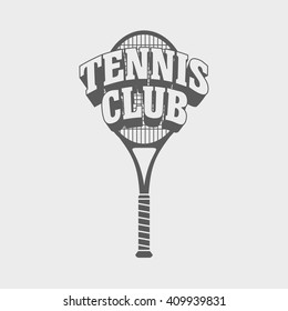 Tennis club logo, symbol or label design template with tennis racket.  Can be used for design posters, flyers or cards