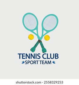 tennis club logo with two rackets and two tennis balls, vector illustration design, colorful symbol sign