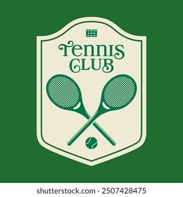 Logotipo antiguo del Club de Tenis. Estampado de Antiguas para camiseta. Diseño Hipster de moda. Ilustración vectorial