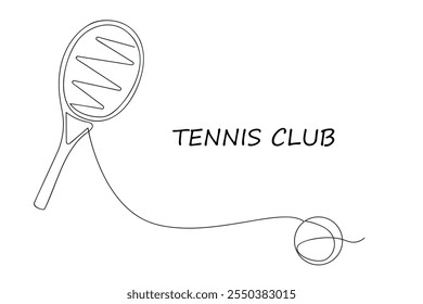 Clube de tênis em uma linha contínua. Um desenho, minimalismo. Ilustração vetorial.