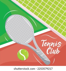 Tennis club poster with a racket and a tennis ball Vector