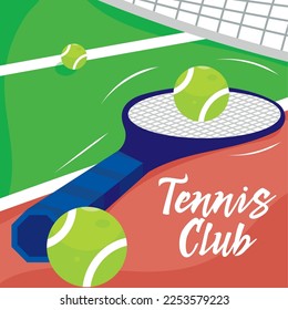 Tennis club poster with tennis racket and balls Vector