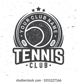 Tennis club. Vector illustration. Concept for shirt, print, stamp or tee. Vintage typography design with tennis ball silhouette.