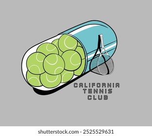 Tennis club vector Poster design, retro tennis graphic artwork for t shirt, poster, print, tennis ball in capsule vector illustration