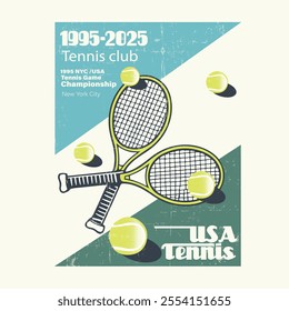 Tennis club. vector t-shirt design. New York. tennis league. graphic print design. Vintage artwork. sportswear graphics. tennis poster design. girls print. t shirt design