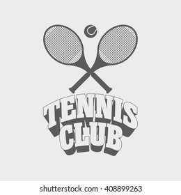 Tennis club vintage badge, symbol or logo design template with two tennis rackets and ball 