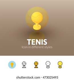 Tennis color icon, vector symbol in flat, outline and isometric style isolated on blur background