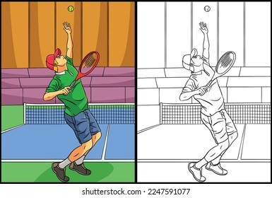 Tennis Coloring Page Colored Illustration