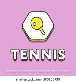 Tennis colour hexagonal icon isolated vector illustration. Ping pong paddle with ball, tennis racket symbol. Athletic equipment, sport activity and recreation logo or sign in line design.