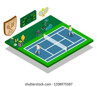 Anuncio de concepto de tenis. Anuncio isométrico del concepto del Vector del tenis para el Web, la tarjeta de regalo y la postal