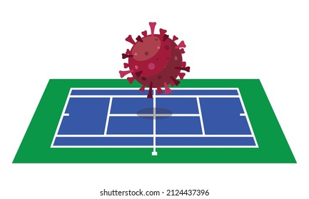 tennis court, covid 19 virus, simple concept, vector illustration