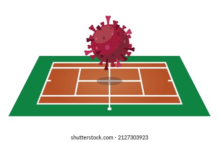 tennis court, covid 19 virus, simple concept, vector illustration