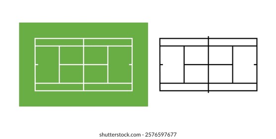 Tennis Court Diagram. Simple Line Drawing of a Badminton Court.