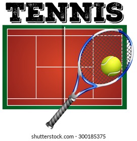 Tennis court and equipment illustration